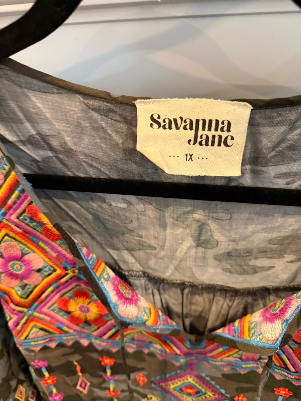 Savanna Jane Olive Camo Embroidered Boho Blouse - Picture 4 of 5